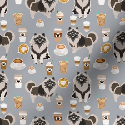 keeshond coffee fabric - dog fabric, dogs fabric, keeshond fabric -grey