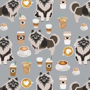 keeshond coffee fabric - dog fabric, dogs fabric, keeshond fabric -grey