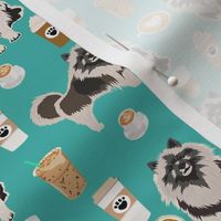 keeshond coffee fabric - dog fabric, dogs fabric, keeshond fabric - teal