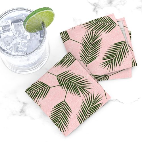 Palm leaves - green on pink - summer - LAD19