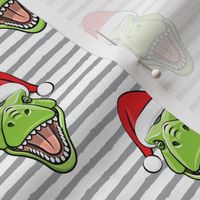 Santa Trex - Tyrannosaurus Dinosaur - Christmas -  grey  stripes - LAD19