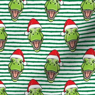 Santa Trex - Tyrannosaurus Dinosaur - Christmas -  green stripes - LAD19