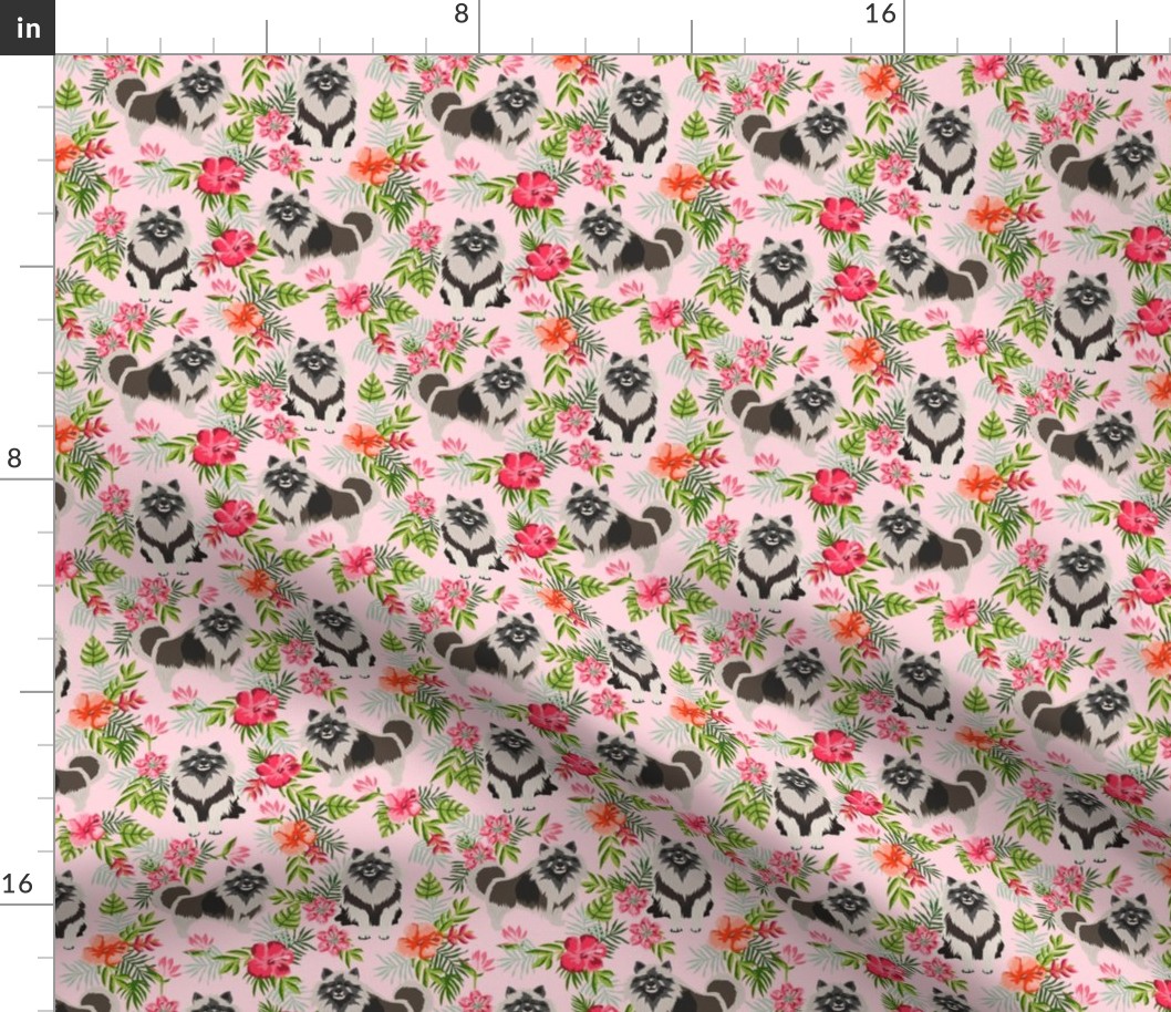 keeshond hawaiian fabric - dog fabric, keeshond fabric, dog breeds, dog breed, hawaiian fabric, tropical fabric - pink