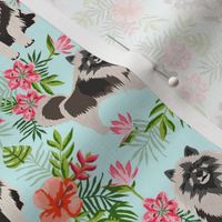 keeshond hawaiian fabric - dog fabric, keeshond fabric, dog breeds, dog breed, hawaiian fabric, tropical fabric - blue