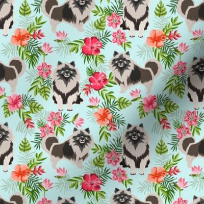keeshond hawaiian fabric - dog fabric, keeshond fabric, dog breeds, dog breed, hawaiian fabric, tropical fabric - blue