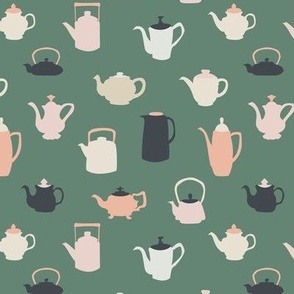 Mossy Green and Pink Teapots