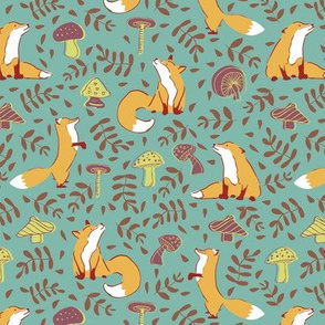 cute fox mushroom leave seamless pattern. 