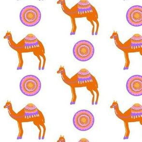 Sunset Camels and Mandalas on white