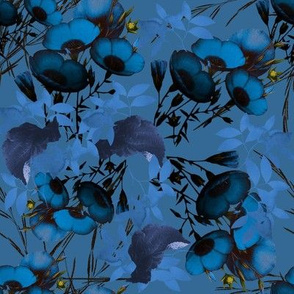 Blue Flowers on Slate Blue