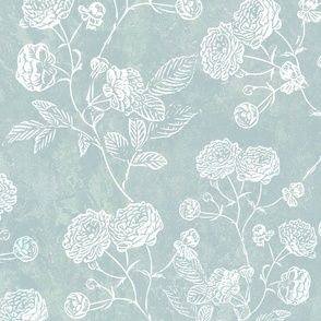 Vintage Vine Roses Blue Green