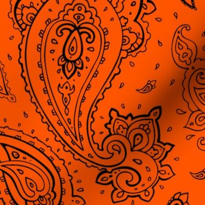 Bandana Paisley Black on Orange Halloween