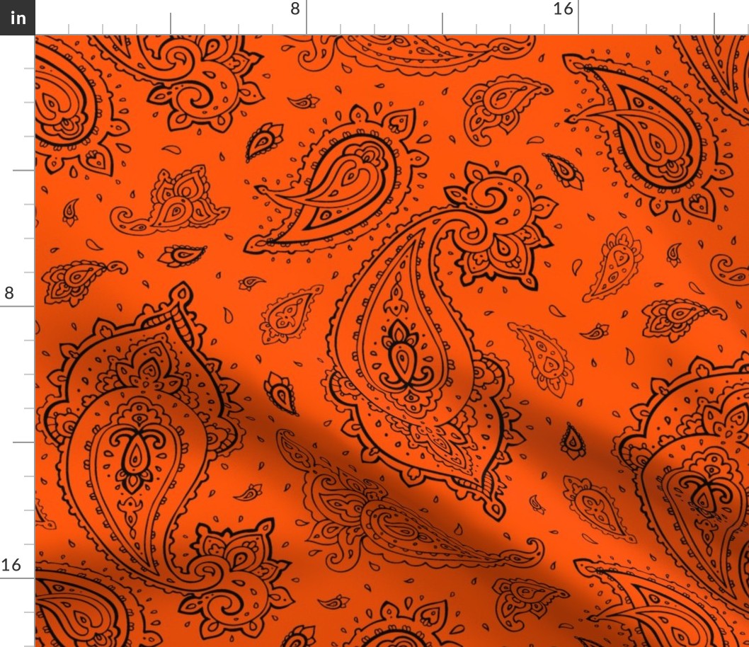 Bandana Paisley Black on Orange Halloween