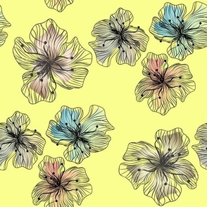 delicate cute floral pattern retro yellow lemon background 