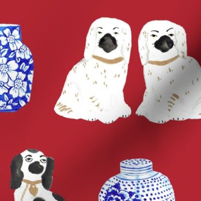 Staffordshire Dogs + Ginger Jars in Scarlet Red