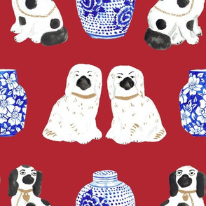 Staffordshire Dogs + Ginger Jars in Scarlet Red
