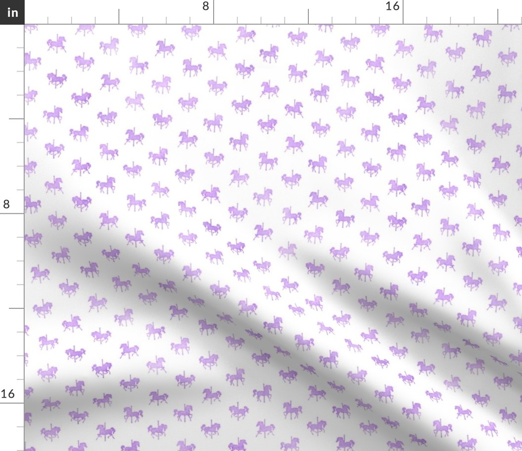 Micro Carousel Horses Pattern in Lavender Watercolor on White