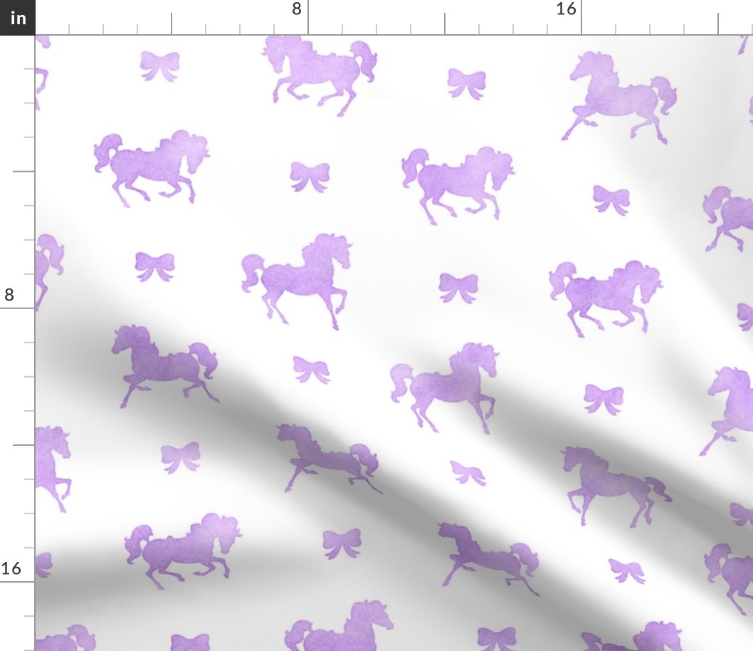 Horses and Bows Pattern in Lavender Watercolor on White