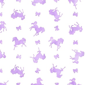 Ditsy Horses and Bows Pattern in Lavender Watercolor on White