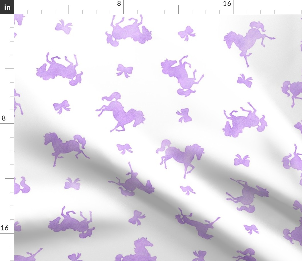 Ditsy Horses and Bows Pattern in Lavender Watercolor on White