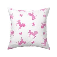 Ditsy Horses and Bows Pattern in Pink Watercolor on White