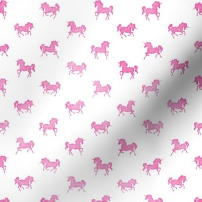 Micro Unicorns Pattern in Pink Watercolor on White