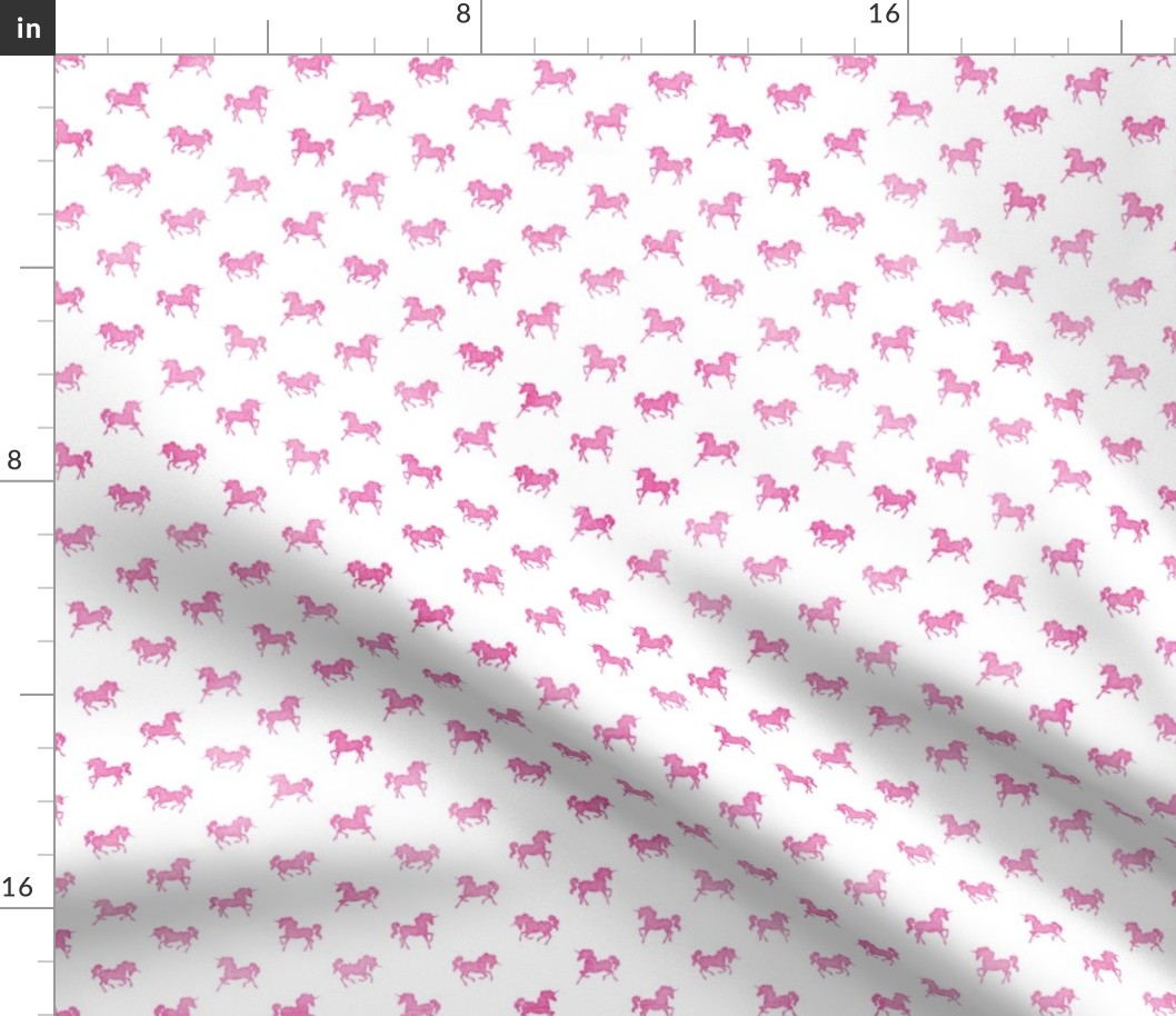 Micro Unicorns Pattern in Pink Watercolor on White