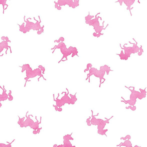 Ditsy Unicorn Pattern in Pink Watercolor on White