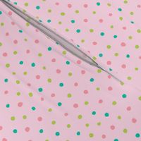 Green pink brush dots on pink background