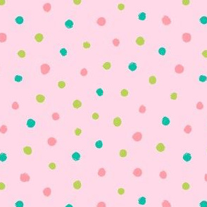 Green pink brush dots on pink background