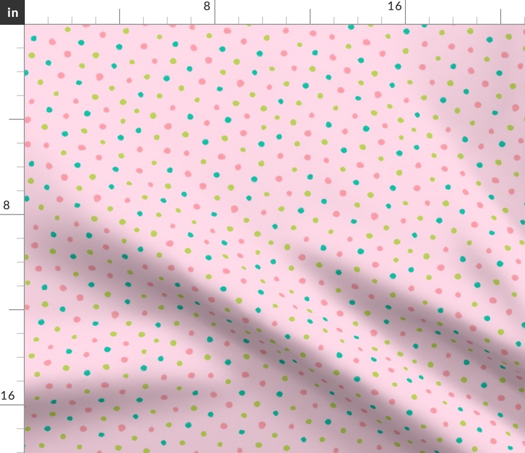 Green pink brush dots on pink background