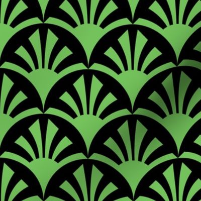 Geometric Pattern: Deco Sunset: Green/Black