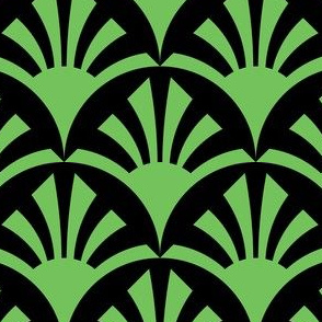 Geometric Pattern: Deco Sunset: Green/Black