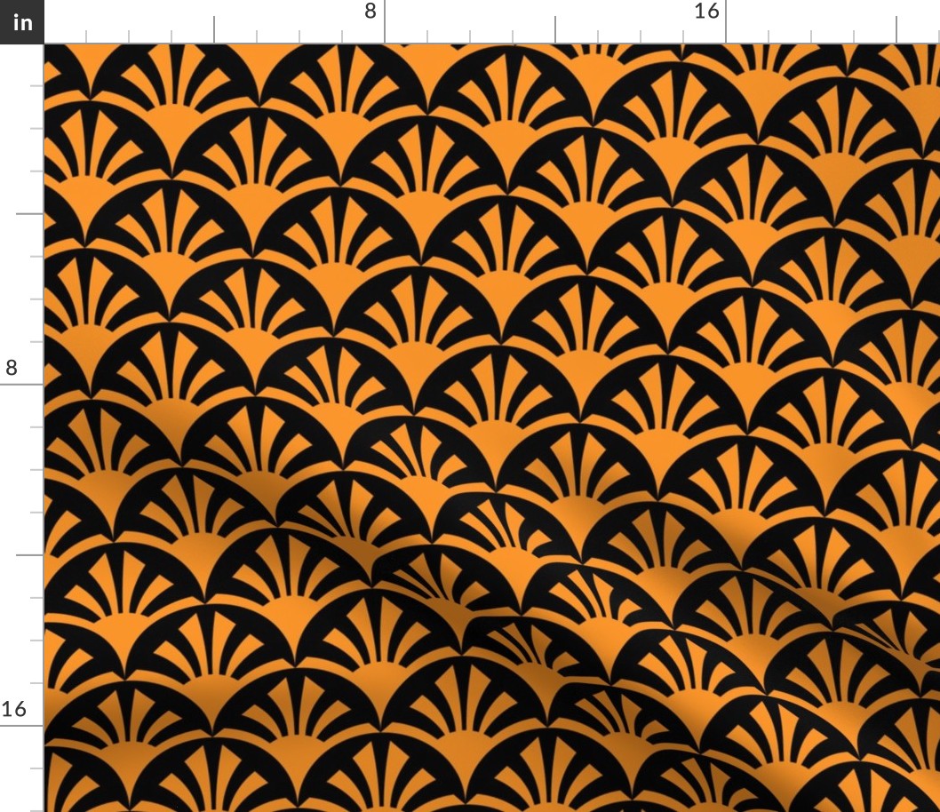 Geometric Pattern: Deco Sunset: Orange/Black