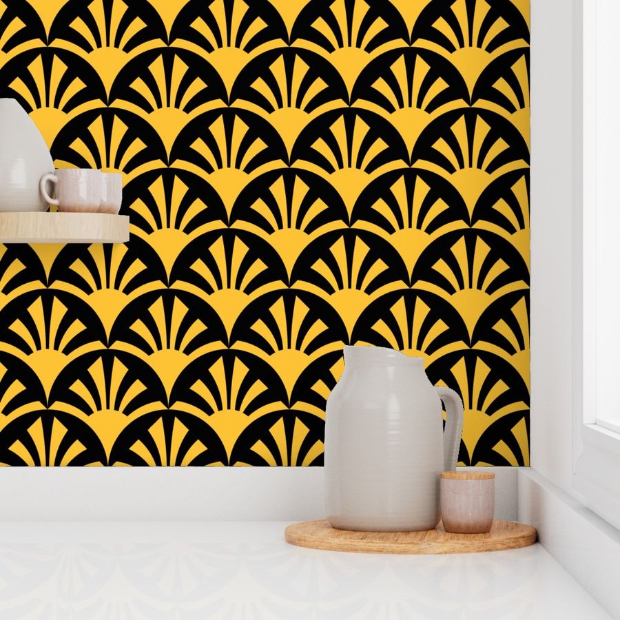 Geometric Pattern: Deco Sunset: Yellow/Black