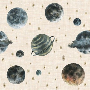 Outer Space Planets // Beige Linen