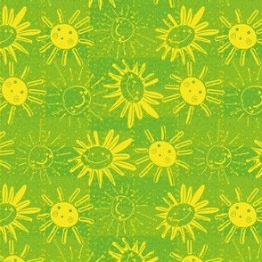 happy yellow suns on green by rysunki_malunki