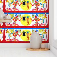 ancient egypt egyptian pharaoh Sun Ra gods goddesses kings hieroglyphics Isis wings scarab beetles eyes horus offerings Ankh colorful ram head yellow red blue royalty tribal 