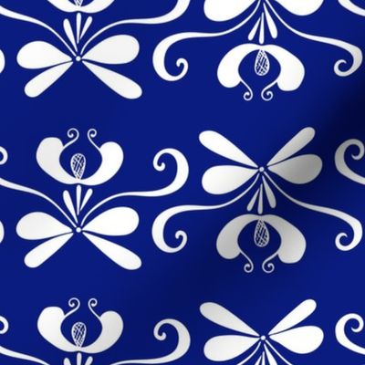 folk art floral stripe blue