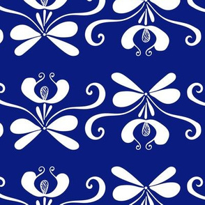 folk art floral stripe blue