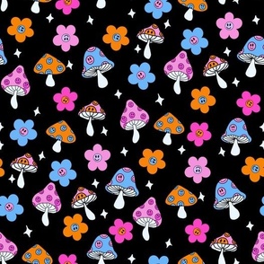 LARGE shrooms fabric - smiley, trippy, hippie, stars, 