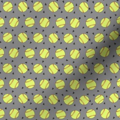 SMALL _ softball fabric - yellow softball fabric, softballs fabric, girls fabric, sports fabric, sports ball, sports -  grey