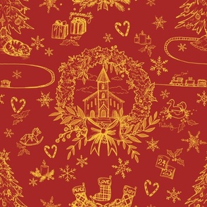 Christmas Day Toile // dark red and gold