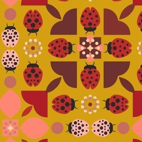 Scandinavian Style Ladybugs - Mustard Yellow Background
