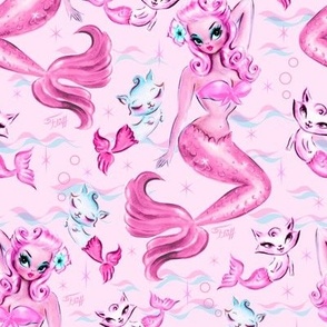  Medium-Pinup Mermaid with Merkittens-PINK