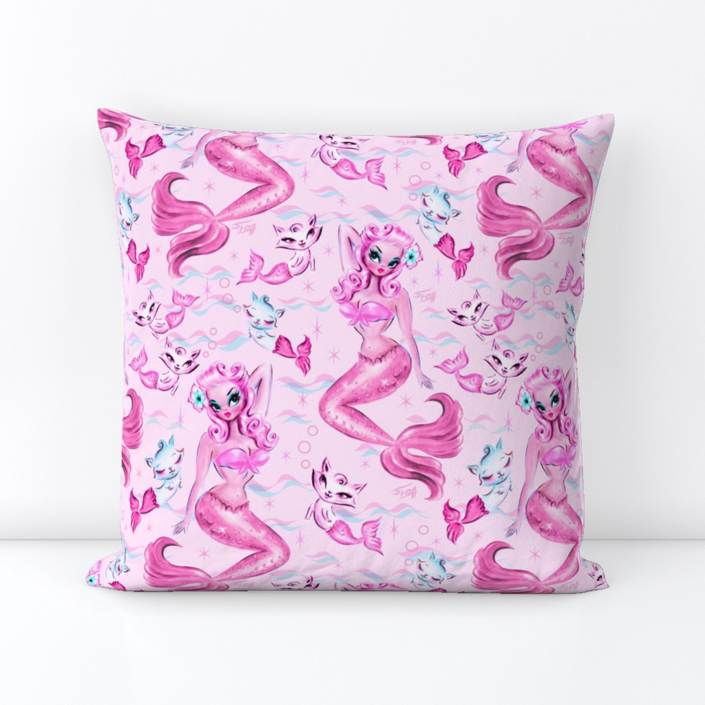 LARGE-Pinup Mermaid with Merkittens-PINK