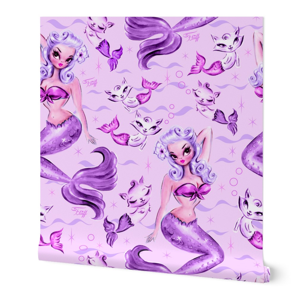  Large - Pinup Mermaid with Merkittens-PURPLE