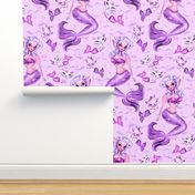  Large - Pinup Mermaid with Merkittens-PURPLE