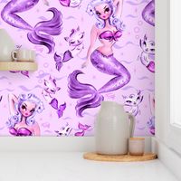  Large - Pinup Mermaid with Merkittens-PURPLE