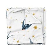 8 inch swallow birds in stars on white, Large scale, curtains, gender neutral baby, nursery, Home decor, magical, astrology, constellation, hand drawn