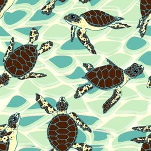 Sea Turtle Hatchlings on Green Tone by ArtfulFreddy